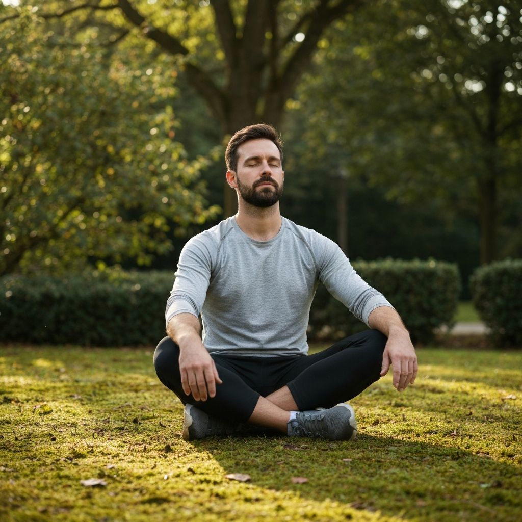 Man practicing breathing exercises outdoors